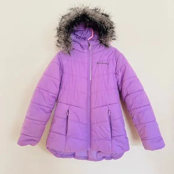 Columbia Girls Purple Katelyn Crest Hooded Winter Faux Fur Jacket Size Small 8